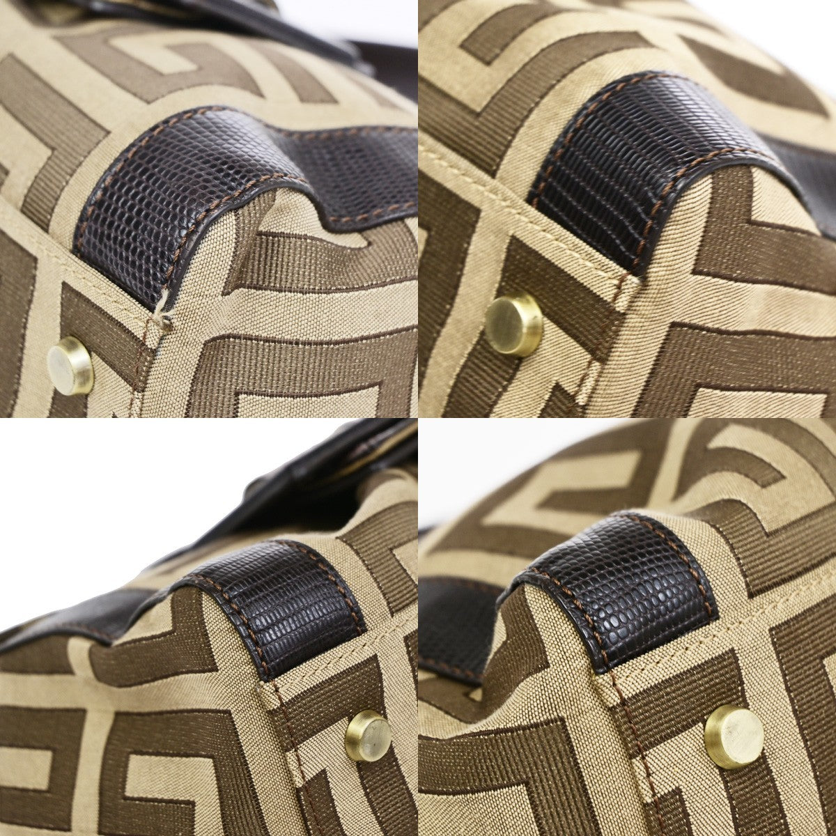 GIVENCHY Logo Shoulder Hand Bag Canvas Leather Brown GHW 62CB042