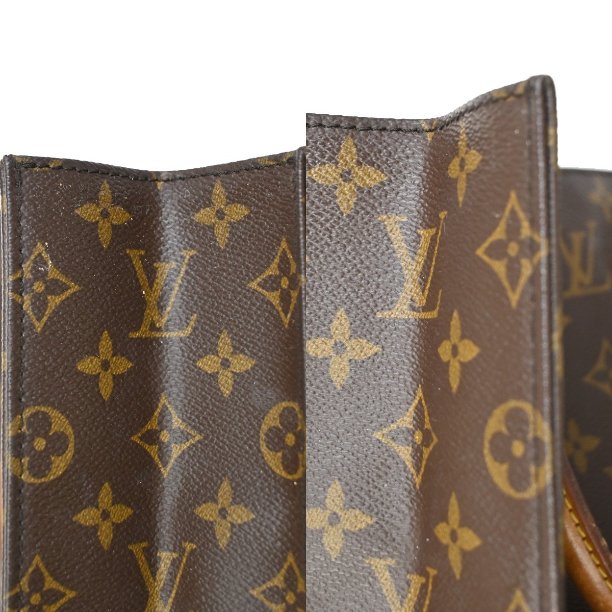 LOUIS VUITTON Logo Sac Plat Hand Tote Bag Monogram Leather Brown M51140 62ZA260