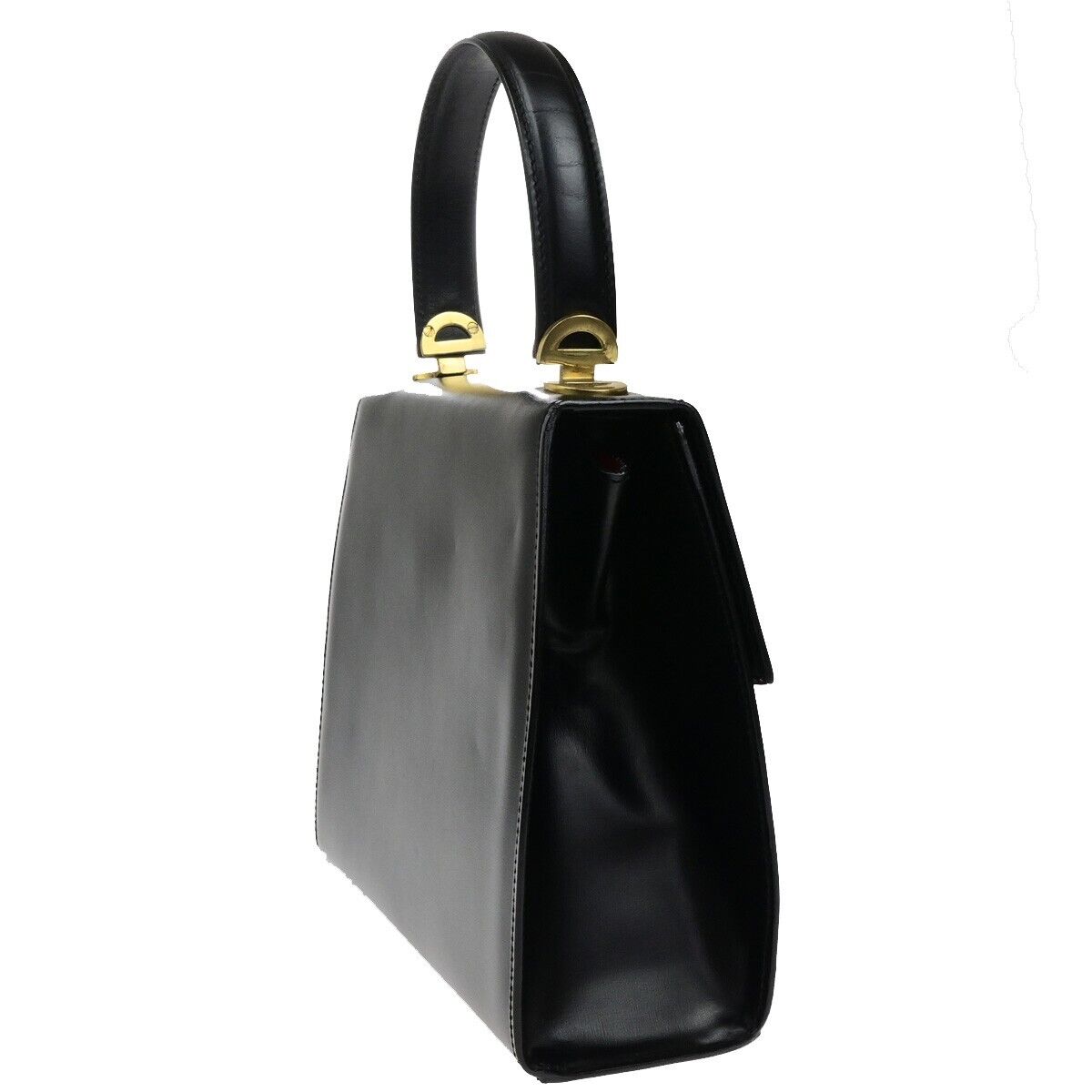 CELINE Logo Top Handle Hand Bag Leather Black Gold Made in Italy 80ED937