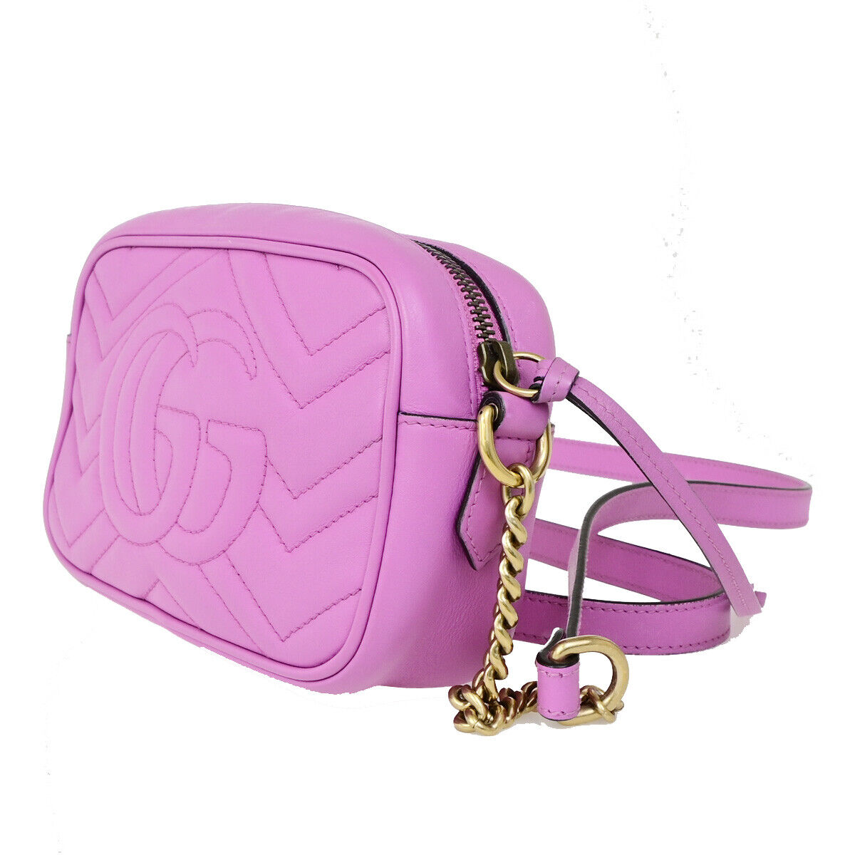 GUCCI GG Marmont Mini Quilting Chain Shoulder Bag Leather Pink GHW 21YG468