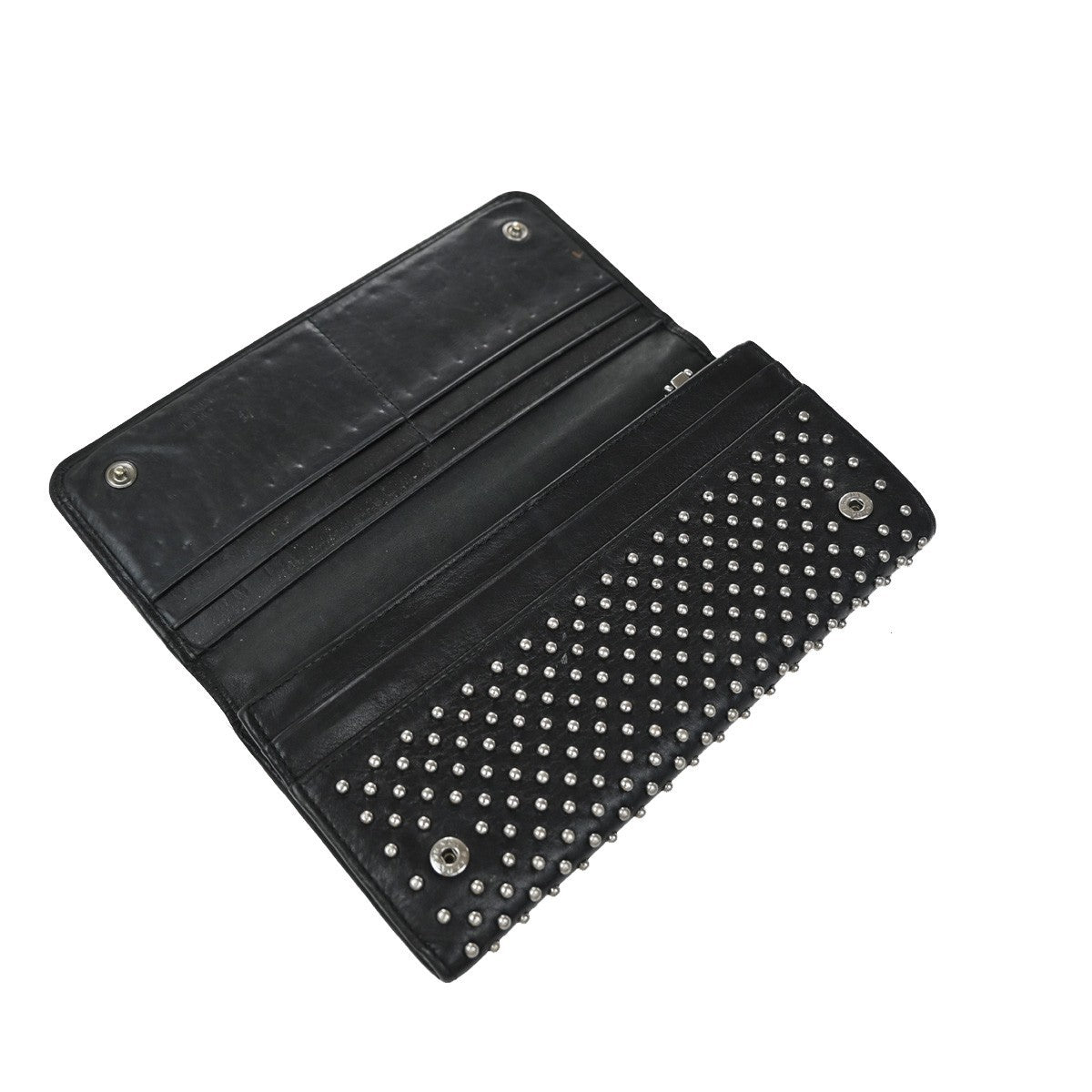 PRADA Studded Long Bifold Wallet Leather Black Silver Italy 02EG269
