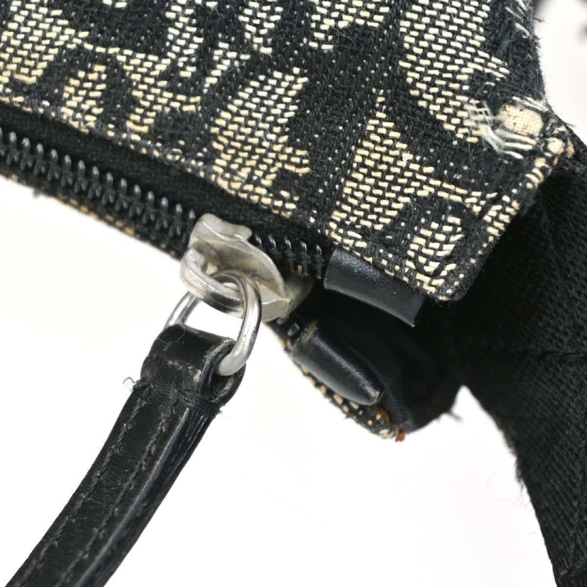 CHRISTIAN DIOR Logo Trotter Pattern shoulder Bag Canvas Leather Black 87SA027