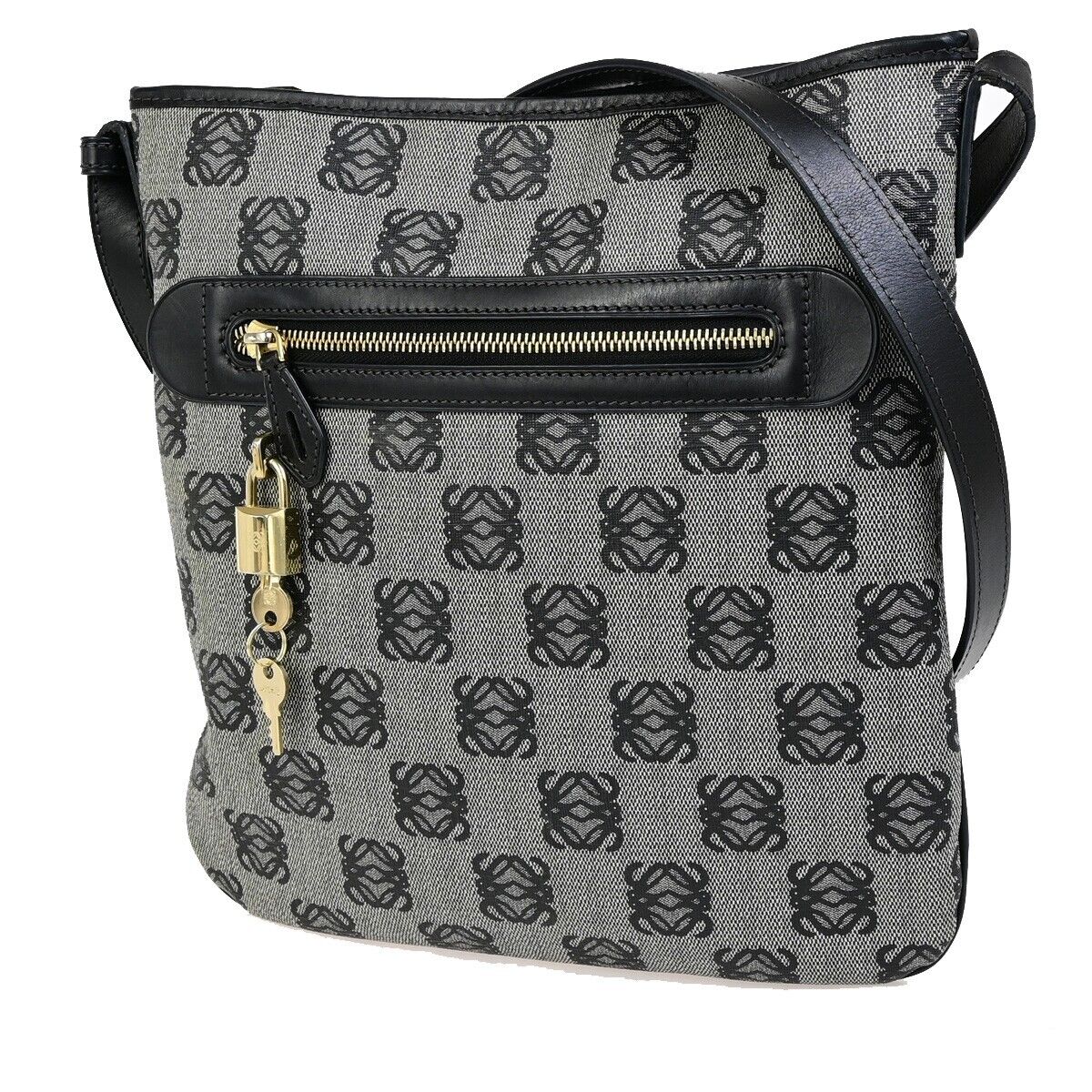 LOEWE Logo Anagram Crossbody Shoulder Bag PVC Leather Navy Blue GHW 32EC953