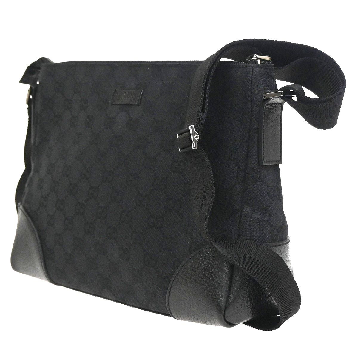 GUCCI Logo GG Pattern Cross Body Shoulder Bag Canvas Leather Black Italy 35RL902