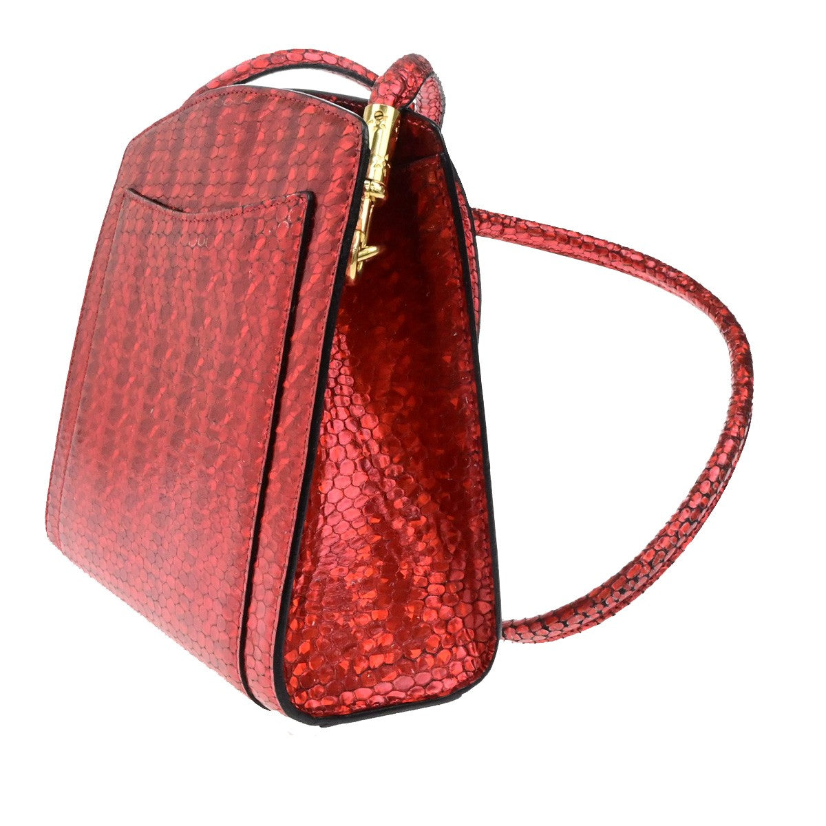 CELINE Logo Shoulder Bag Exotic Leather Red GHW Italy 65YH034