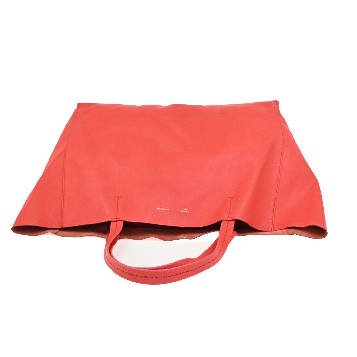 CELINE Logo Horizontal Cabas Tote Shoulder Hand Bag Leather Orange Italy 35ZA290