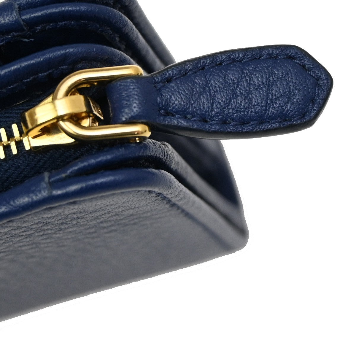 PRADA Logo Bifold Wallet Purse Vitello Leather Blue Bluette GHW Italy 88RL435