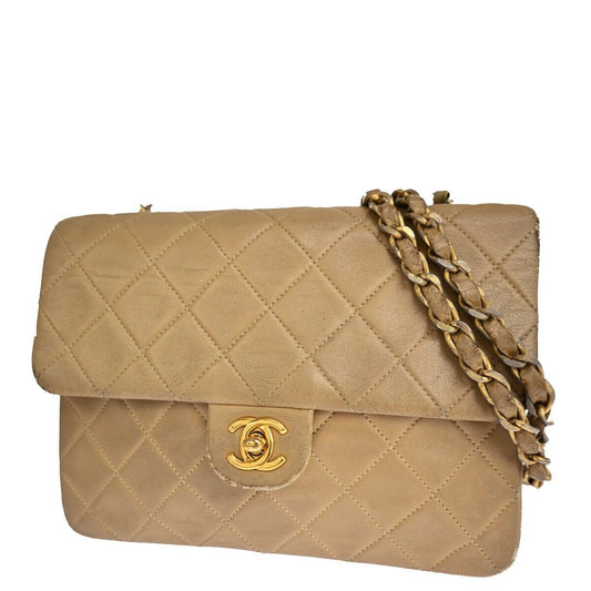 CHANEL CC Mini Matelasse Chain Shoulder Bag Leather Beige GHW Vintage 361RJ241