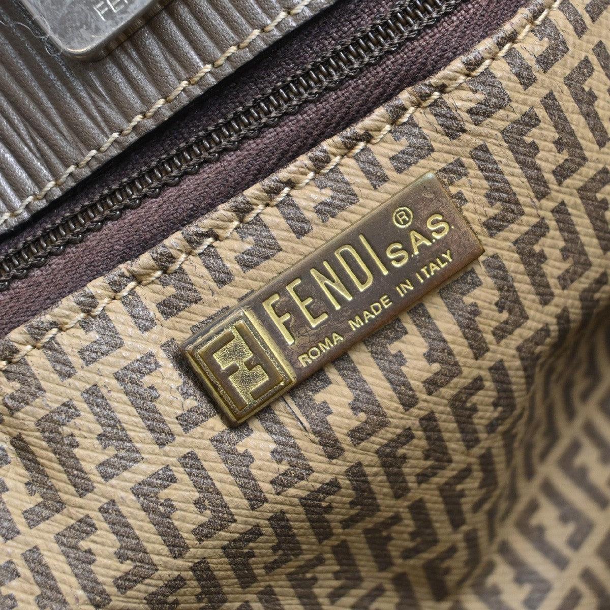 25.Live FENDI Zucchino Shoulder Tote Bag Coating Canvas Leather Brown 66KB488