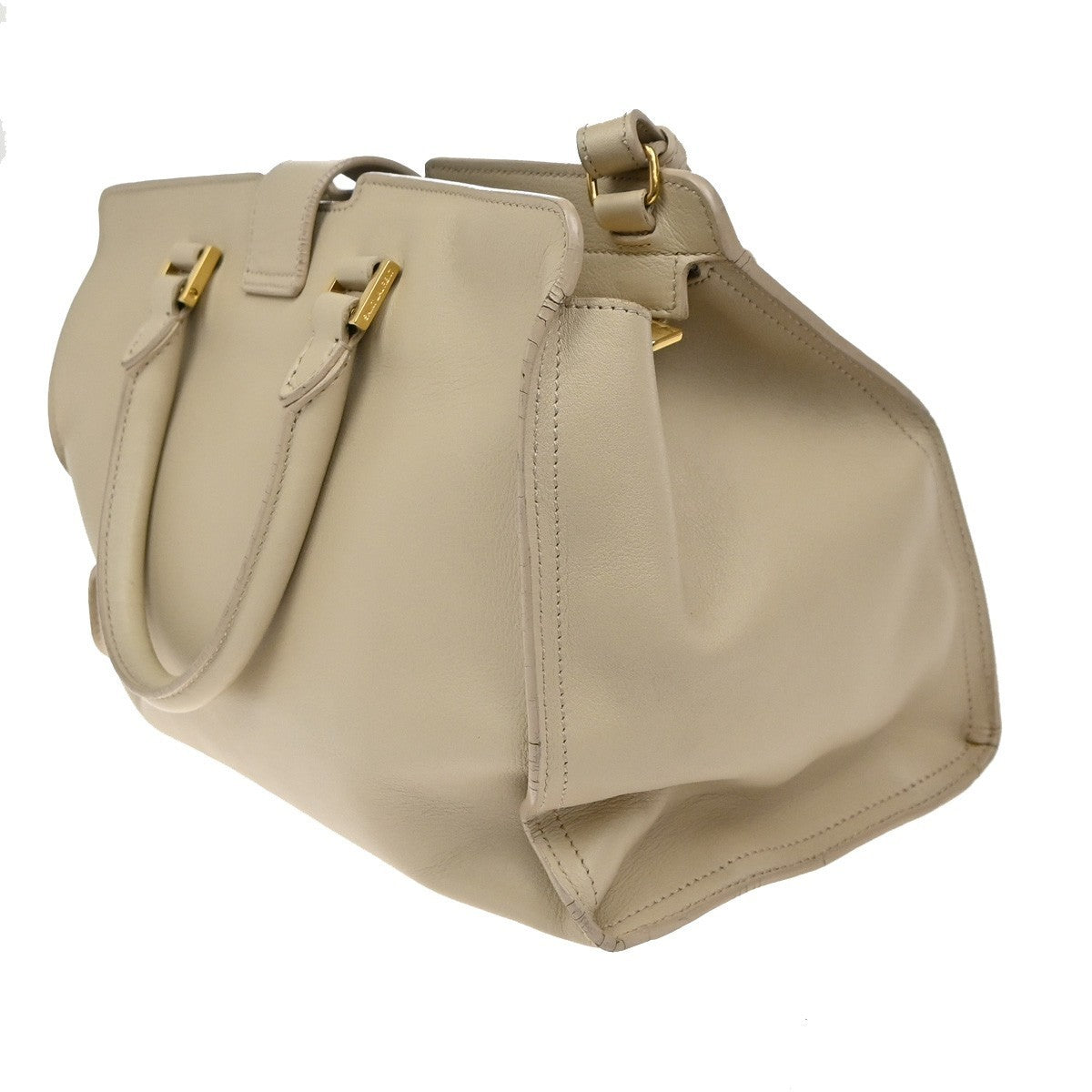 SAINT LAURENT  Logo Classic Y Cabas 2 Way Hand Bag Leather Beige Gold 72KP447