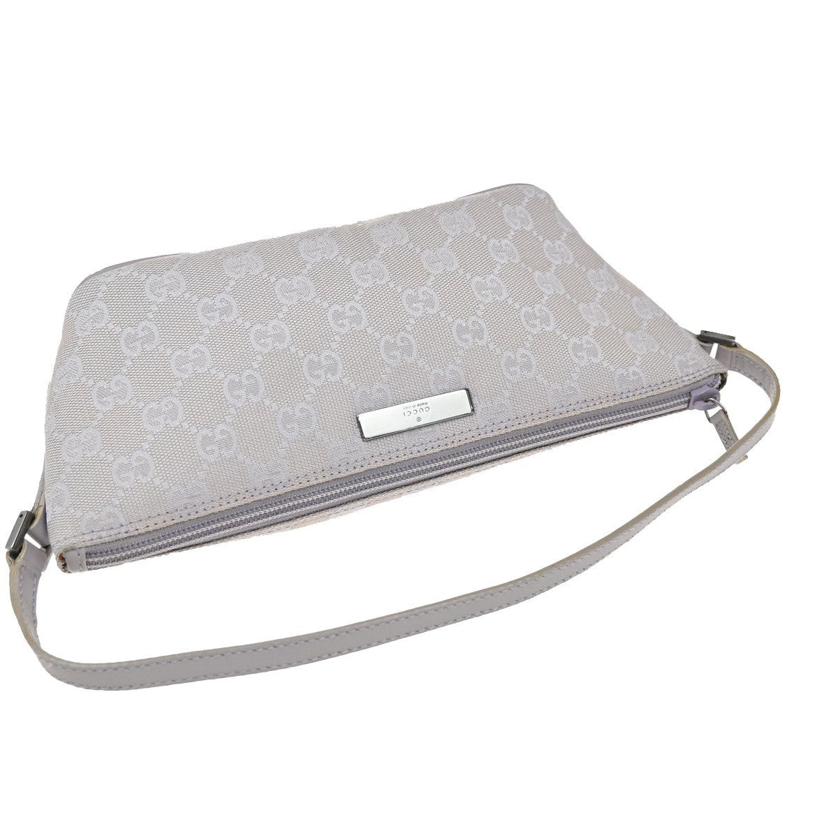GUCCI Logo GG Pattern Shoulder Hand Bag Canvas Leather Lavender Italy 66EG020