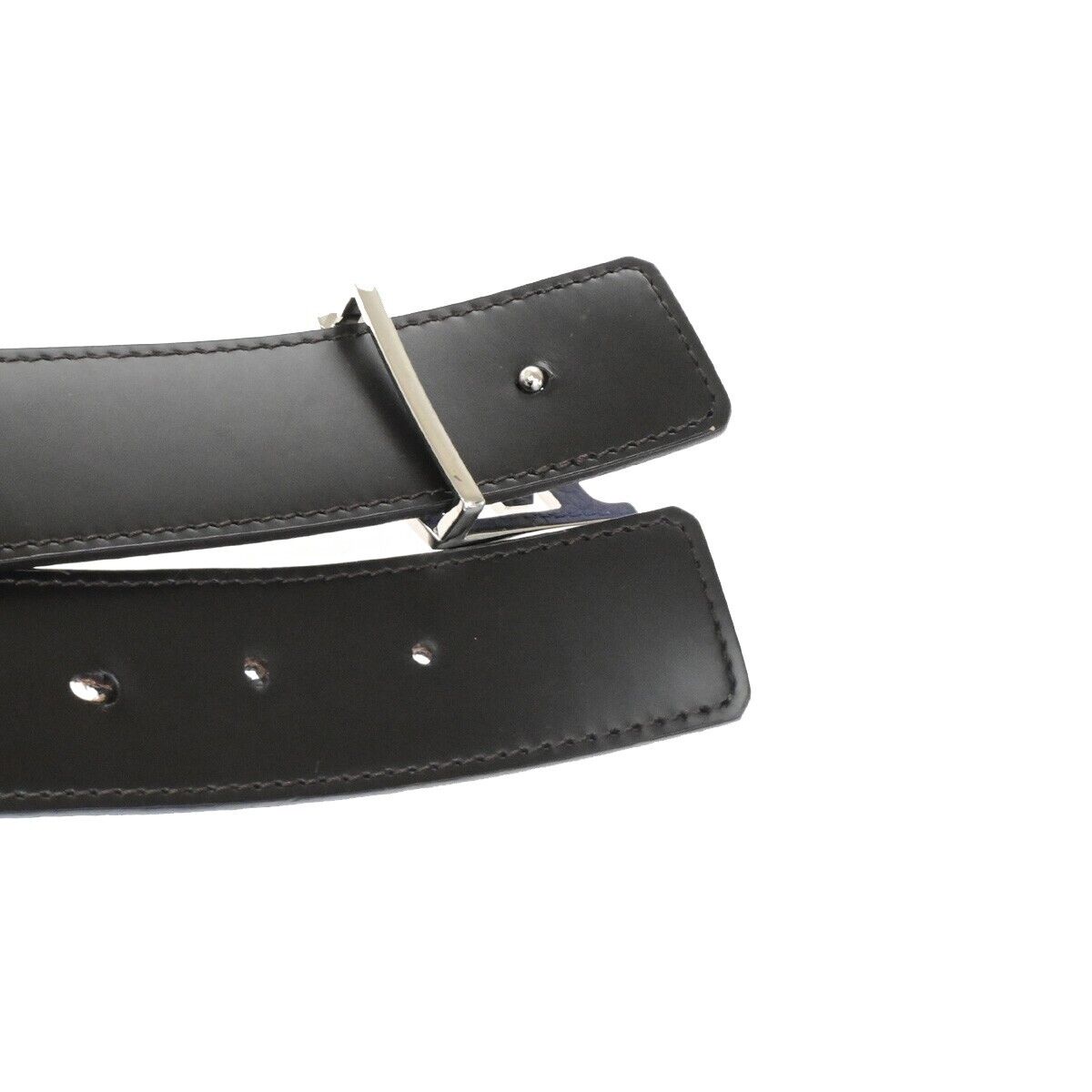 LOUIS VUITTON Logo Ceinture LV Initial Belt Leather Blue Spain N1012 31EE096