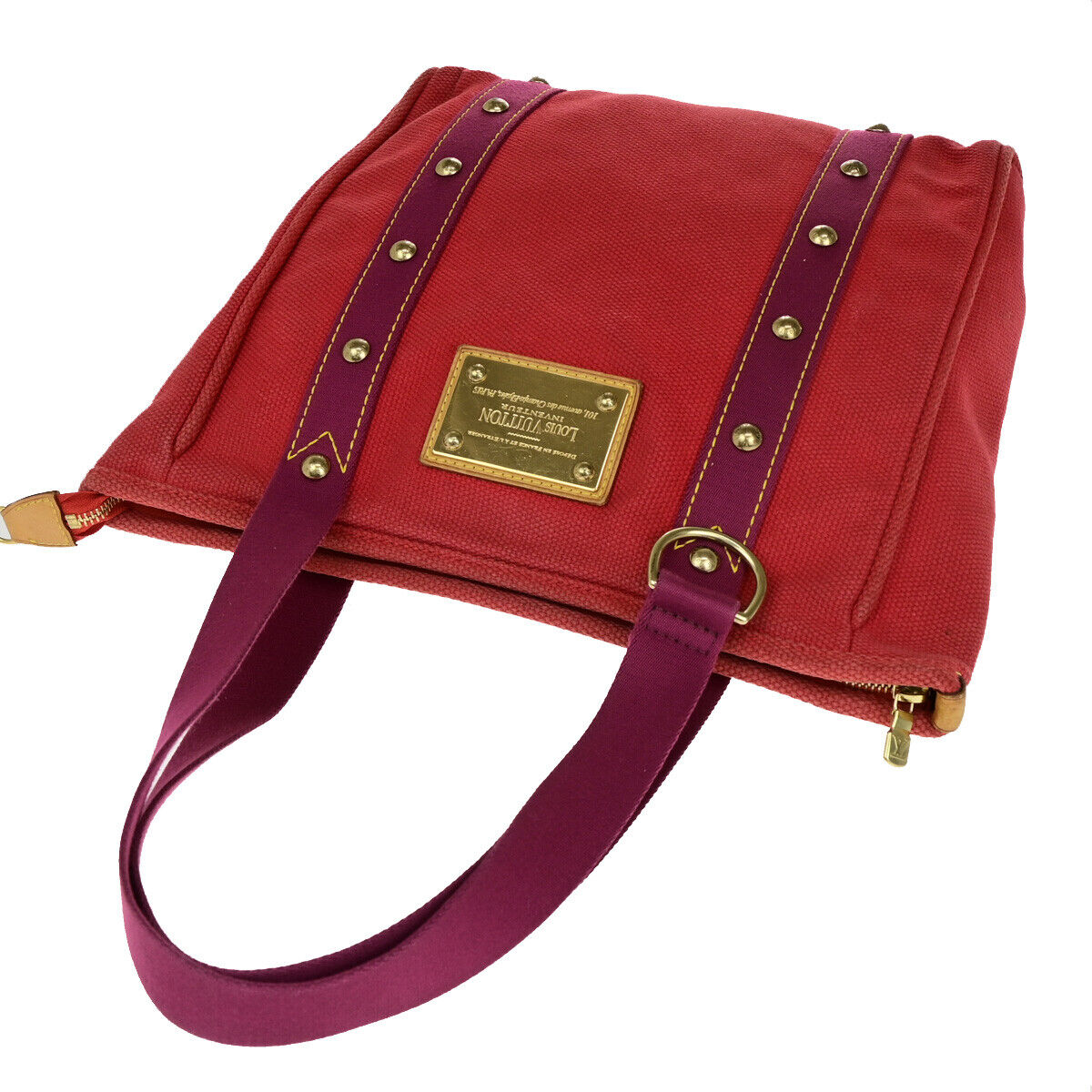 LOUIS VUITTON Cabas MM Shoulder Bag Antigua Canvas Leather Rouge M40034 35YG553