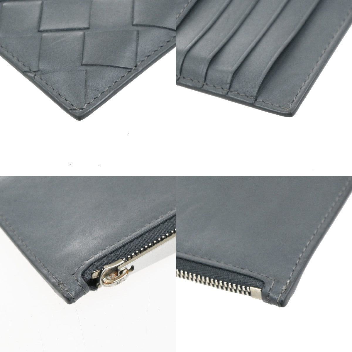 BOTTEGA VENETA Logo Intrecciato Card Coin Case Wallet Leather Gray SHW 61KP338