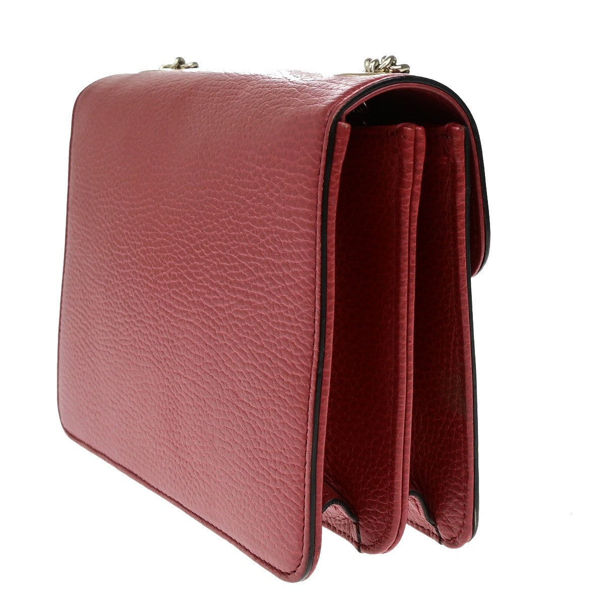 GUCCI Logo Interlocking G Chain Mini Shoulder Bag Leather Red GHW Italy 14YH072