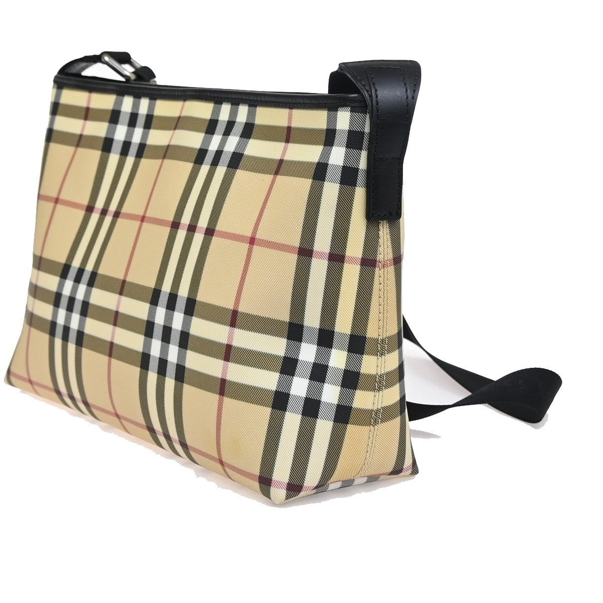 BURBERRY Nova Check Pattern Shoulder Bag PVC Leather Black Beige SHW 38KC921