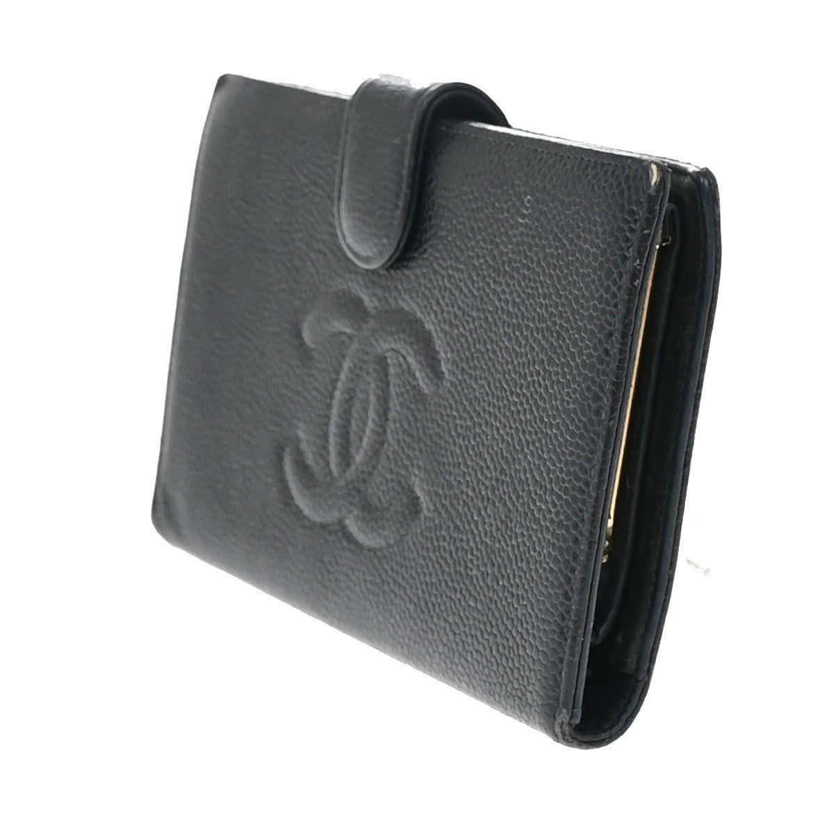 CHANEL CC Logo Long Bifold Wallet Grained Calfskin Leather Black 61RF542
