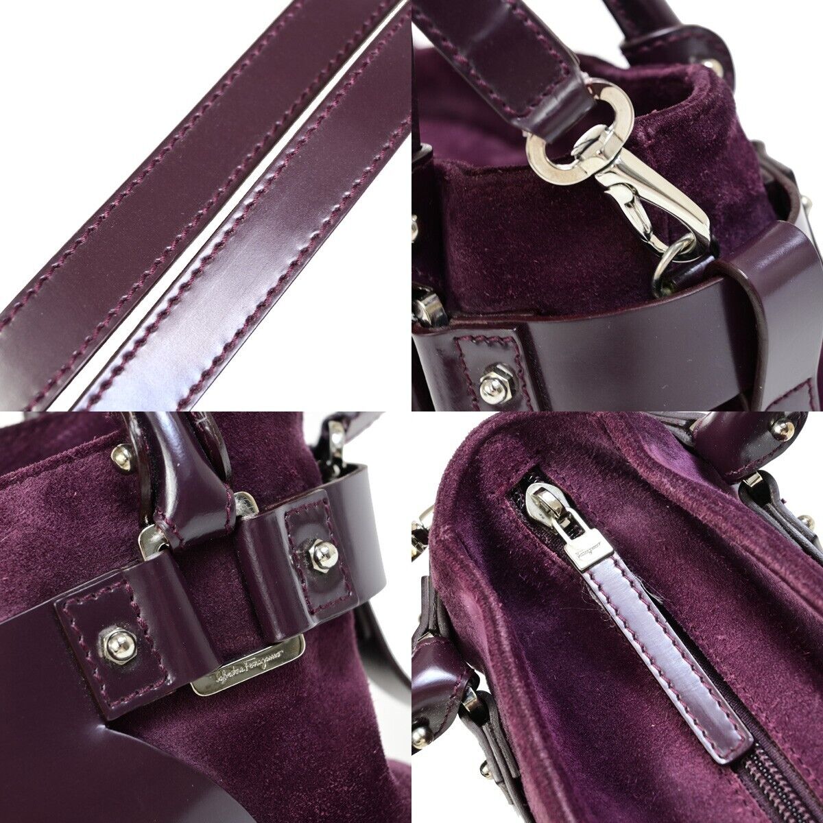 SALVATORE FERRAGAMO Gancini 2Way Shoulder Hand Bag Suede Leather Purple 68EB864
