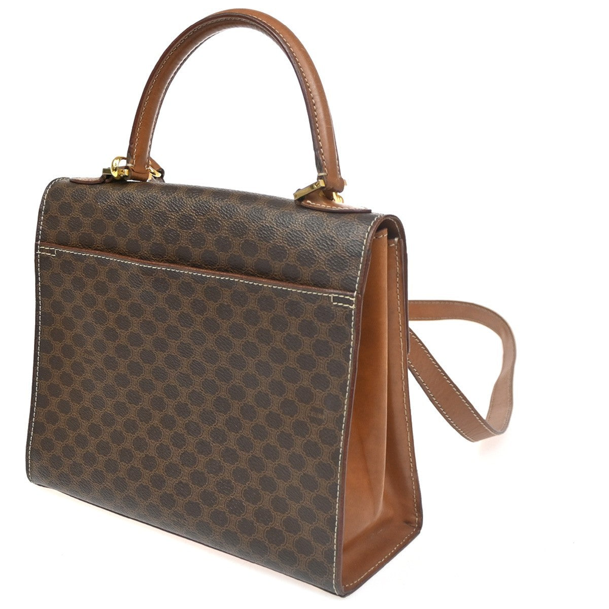 CELINE Macadam 2Way Shoulder Hand Bag PVC Leather Brown Beige GHW Italy 37KC156