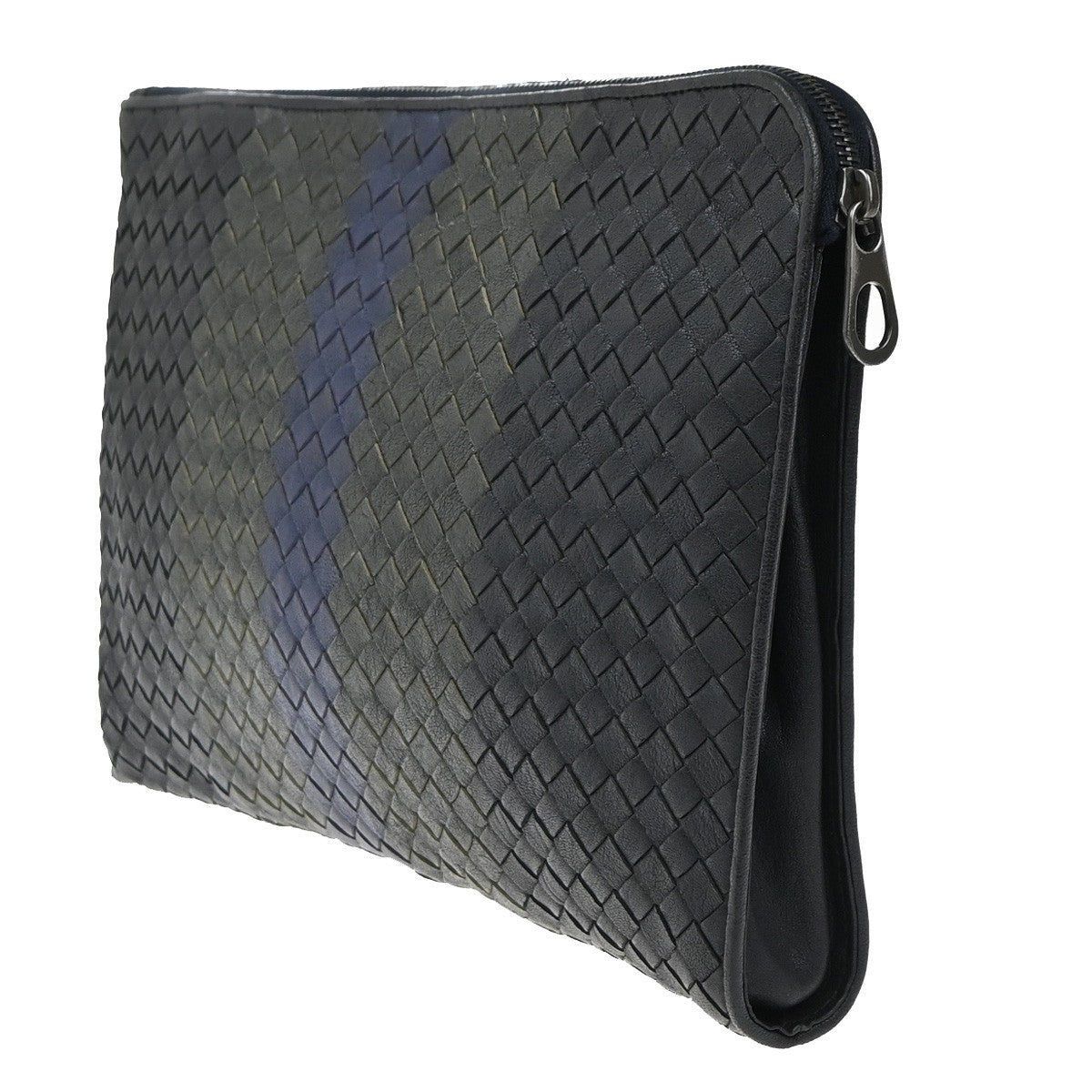 BOTTEGA VENETA Logo Intrecciato Clutch Bag Leather Black Blue Gray Italy 35KP575