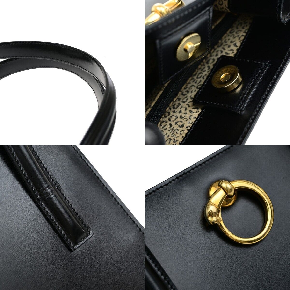 CARTIER Logo Panther Shoulder Hand Bag Leather Black GHW Made In Italy 34YG991