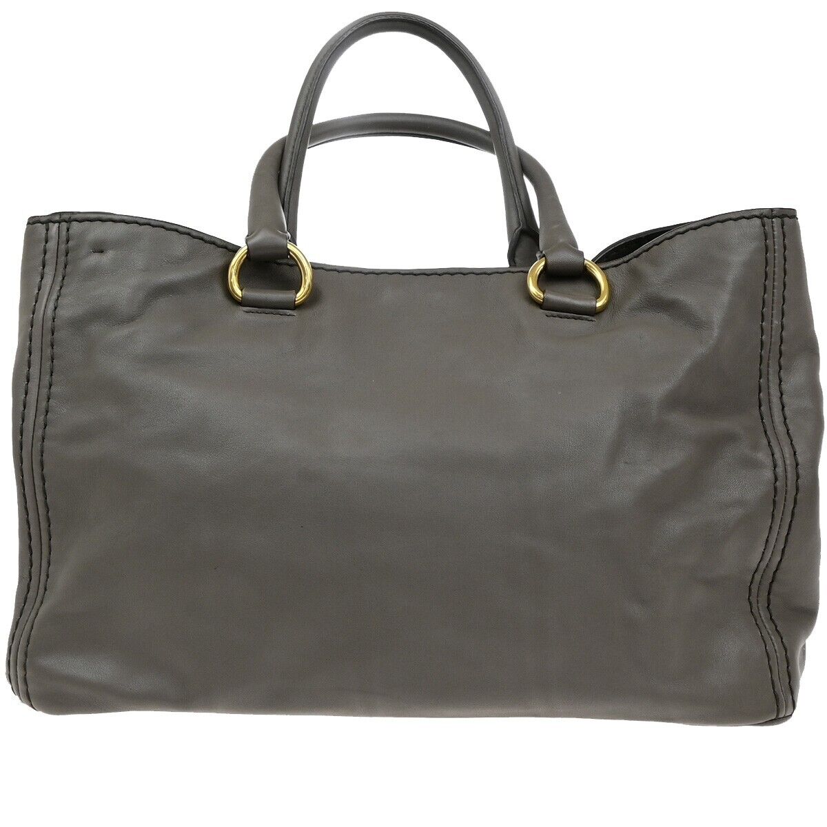 PRADA MILANO Logo Hand Tote Bag Leather Gray Gold-Plated 32FB528