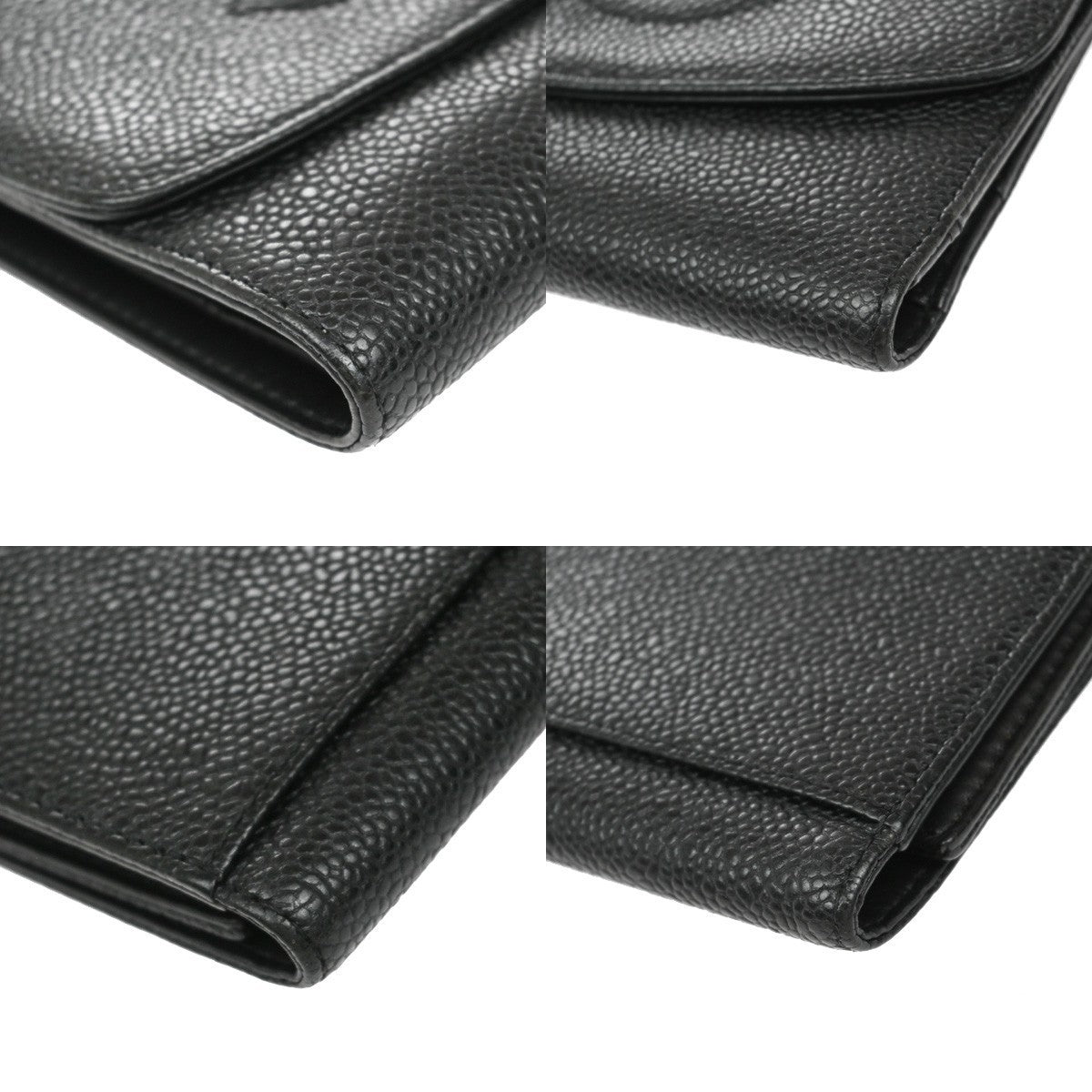 CHANEL CC Trifold Compact Wallet Grained Calfskin Leather Black Vintage 79RF500