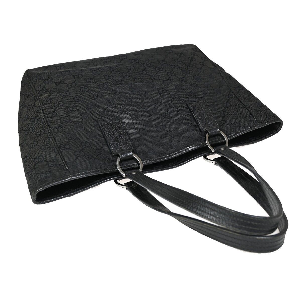 GUCCI Logo GG Pattern Shoulder Bag Canvas Leather Black Silver Italy 05FA533