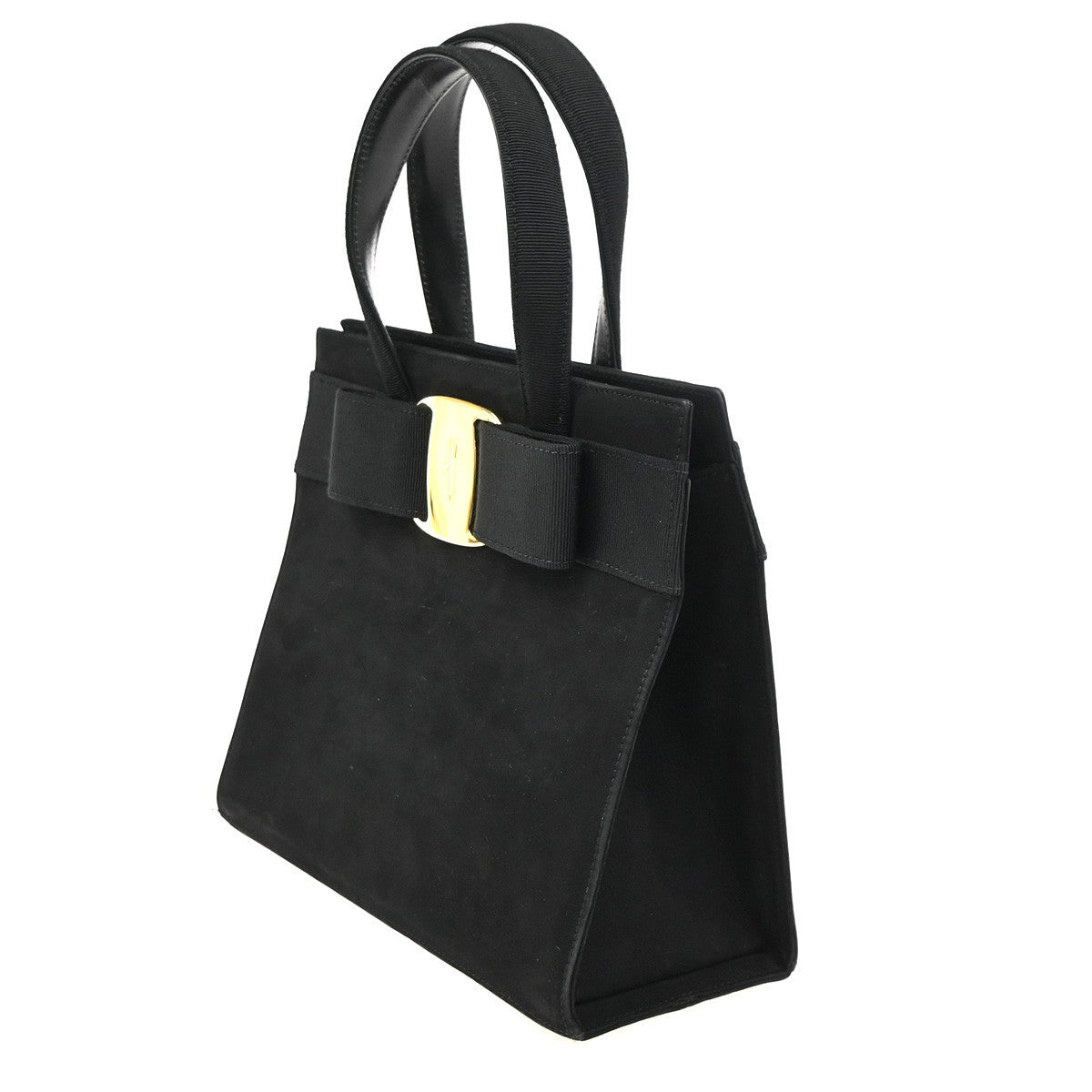 SALVATORE FERRAGAMO 2way Vara Hand Bag Canvas Suede Leather Black GHW 80ZA208