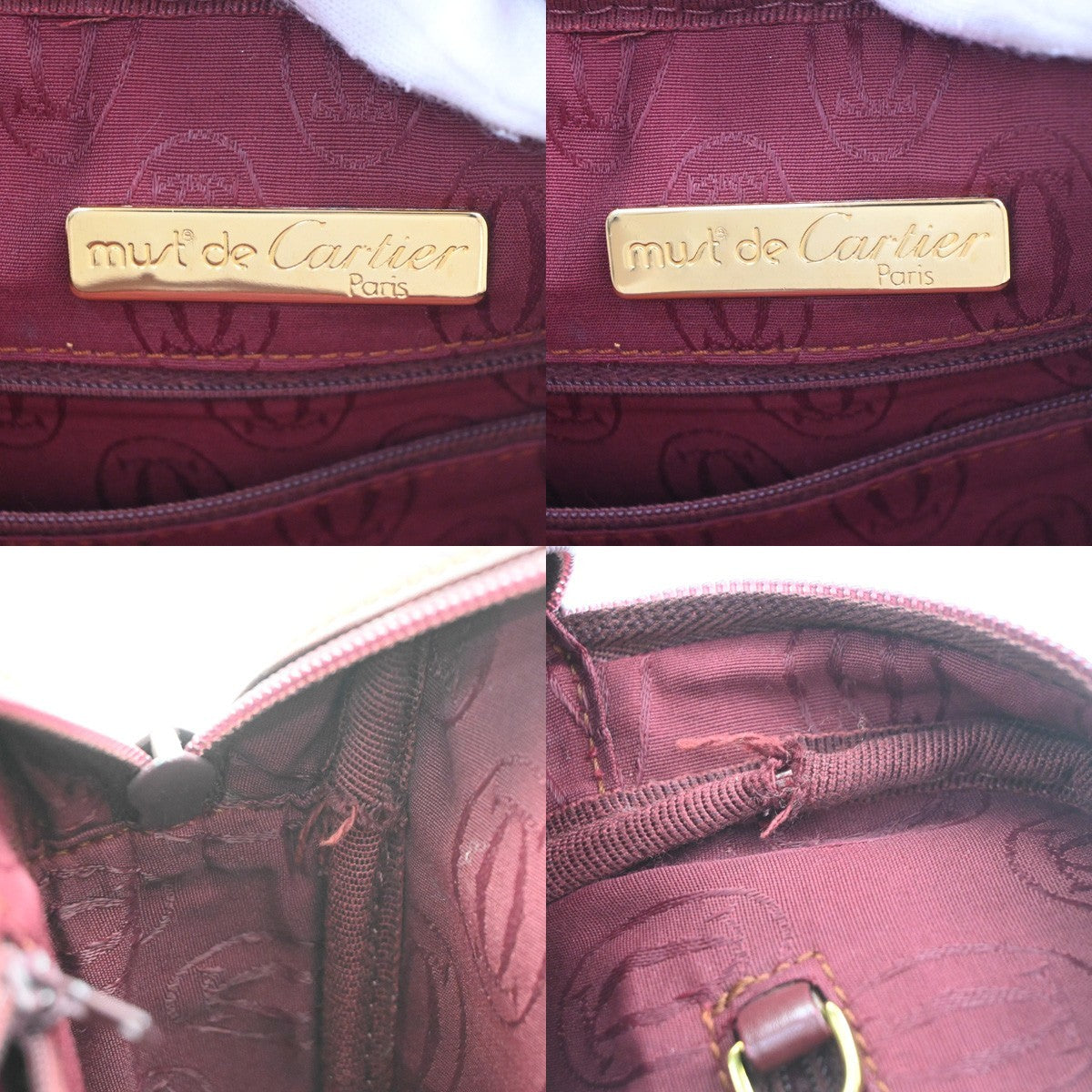 CARTIER Logo Must Line Shoulder Hand Bag Leather Red  Burgundy Italy 67MA134