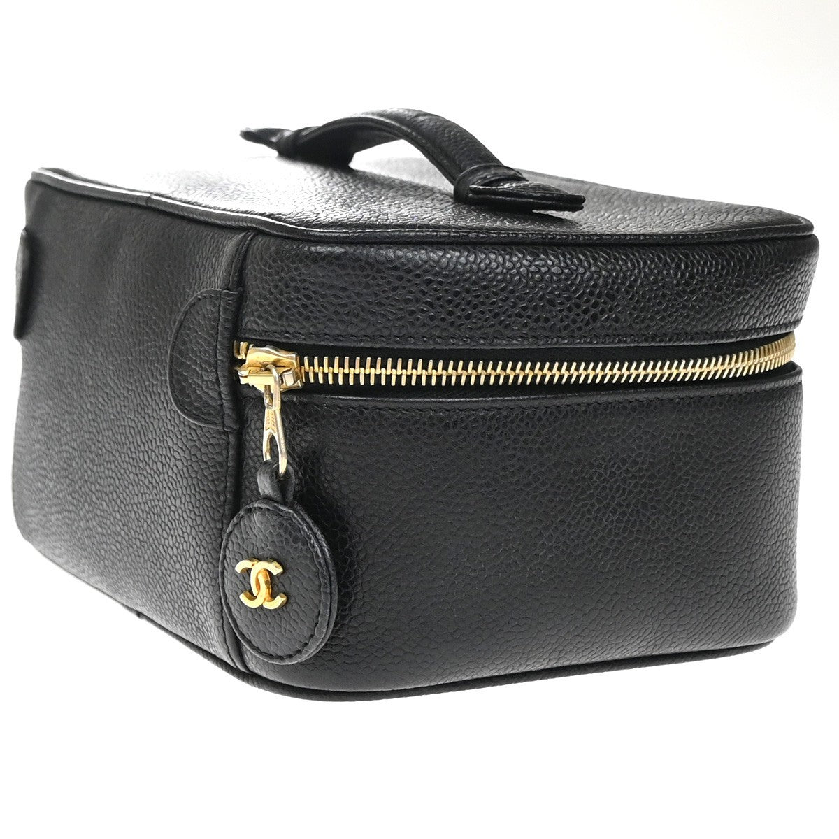CHANEL CC Logo Vanity Hand Bag Grained Calfskin Leather Black GHW VTG 18RQ016