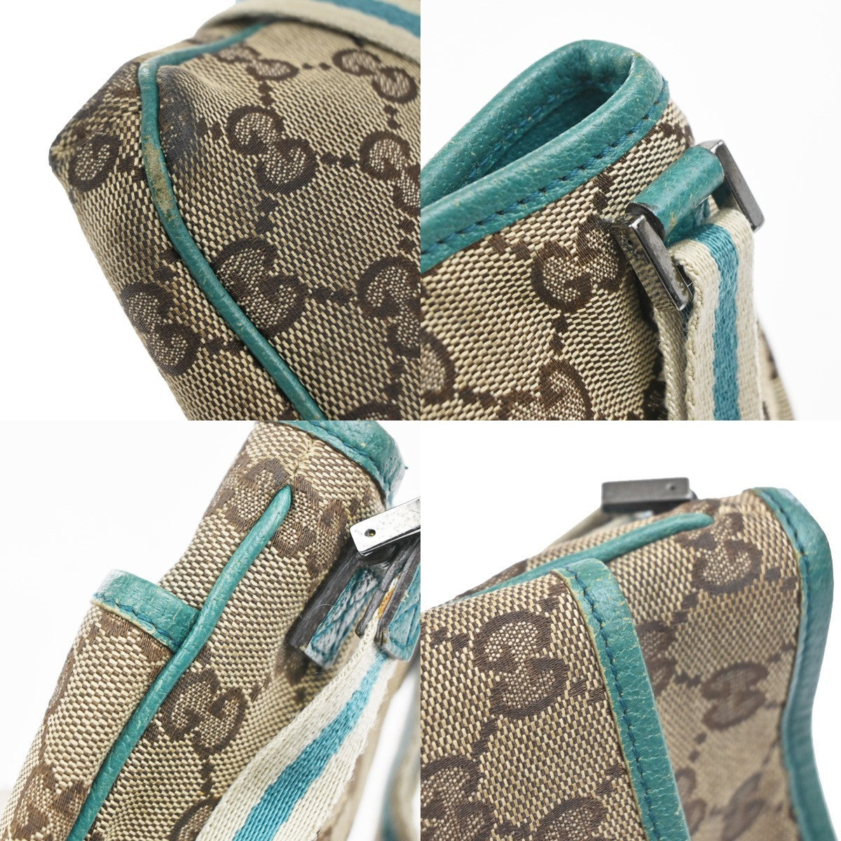 GUCCI GG Pattern Sherry Shoulder Bag Canvas Leather Beige Green Italy 64MA586
