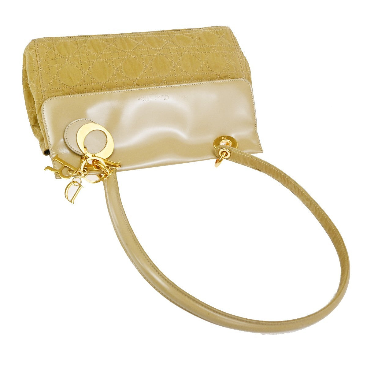 CHRISTIAN DIOR Shoulder Bag Patent Nylon Leather Beige GHW Italy 39TA647