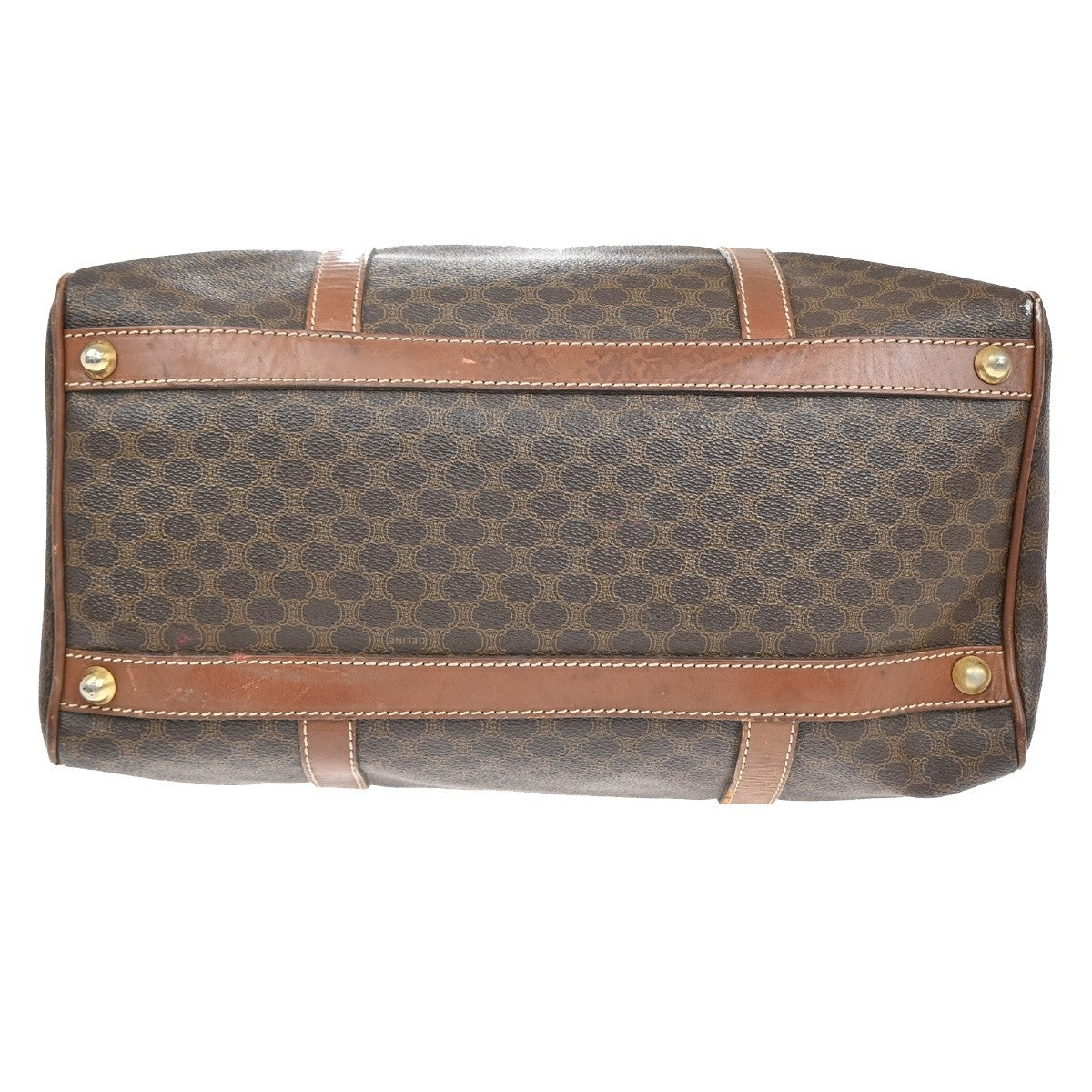 CELINE Logo Macadam Pattern Travel Hand Bag PVC Leather Brown GHW Italy 09KB734