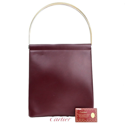 CARTIER Logo Trinity Tricolor Handle Hand Bag Leather Bordeaux France 80EC349