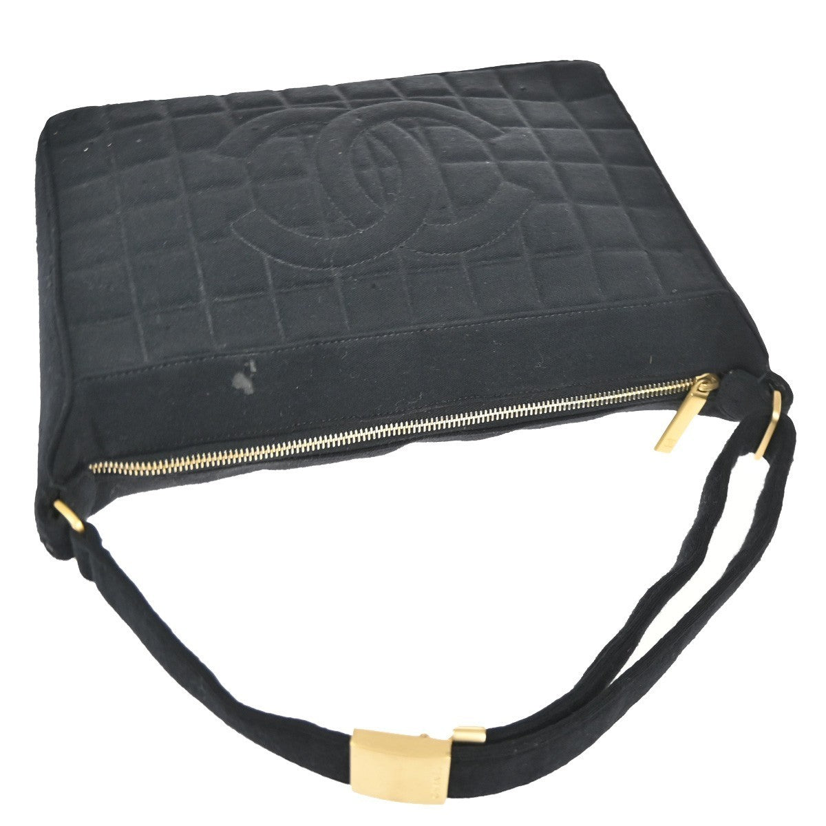 CHANEL CC Chocolate Bar Shoulder Hand Bag Canvas Black GHW 70RL791