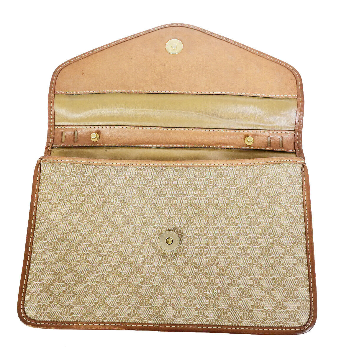 CELINE Logo Macadam Pattern Clutch Hand Bag PVC Leather Beige Brown GHW 01YF603