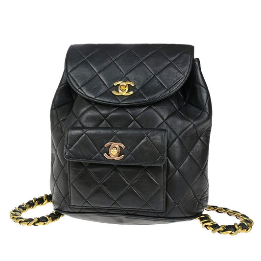 CHANEL CC Logo DUMA Matelasse Chain Backpack Bag Leather Black GHW 332RK719