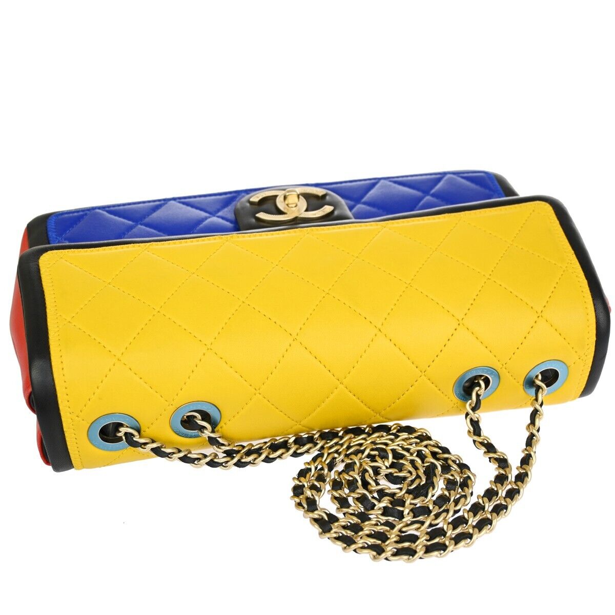 CHANEL Multicolor Matelasse Flap Chain Shoulder Bag Leather BK BE RD YW 730RJ623