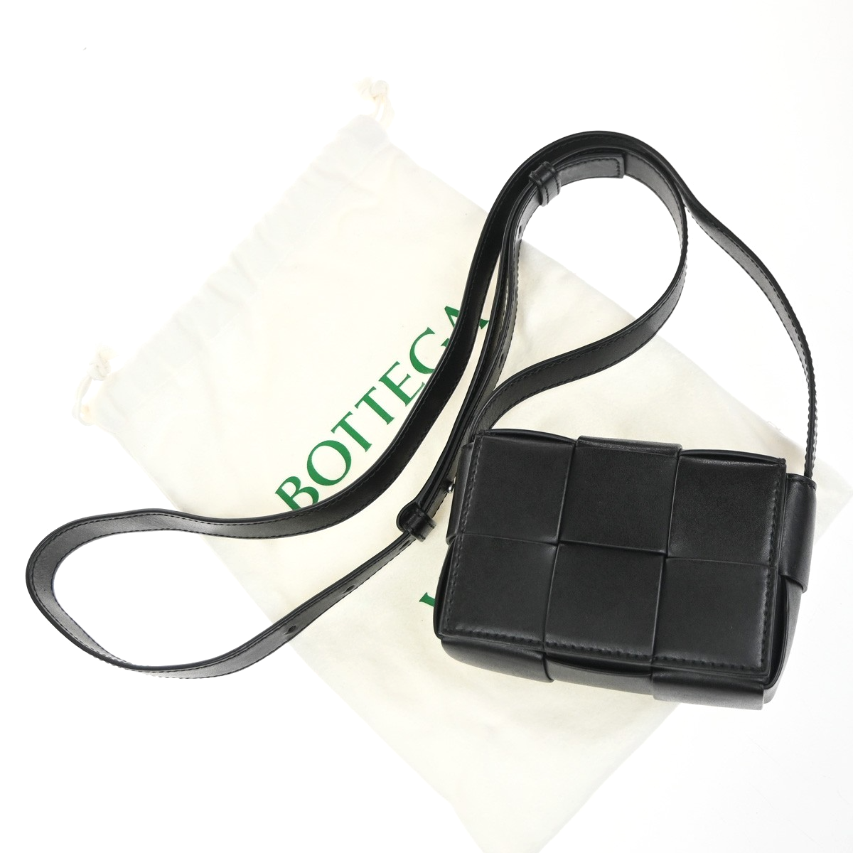 BOTTEGA VENETA Logo Candy Cassette Min Shoulder Bag Leather Black Italy 10RQ002
