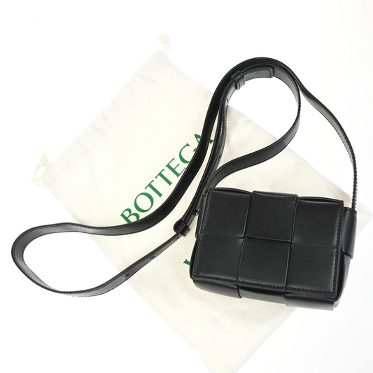 BOTTEGA VENETA Logo Candy Cassette Min Shoulder Bag Leather Black Italy 10RQ002