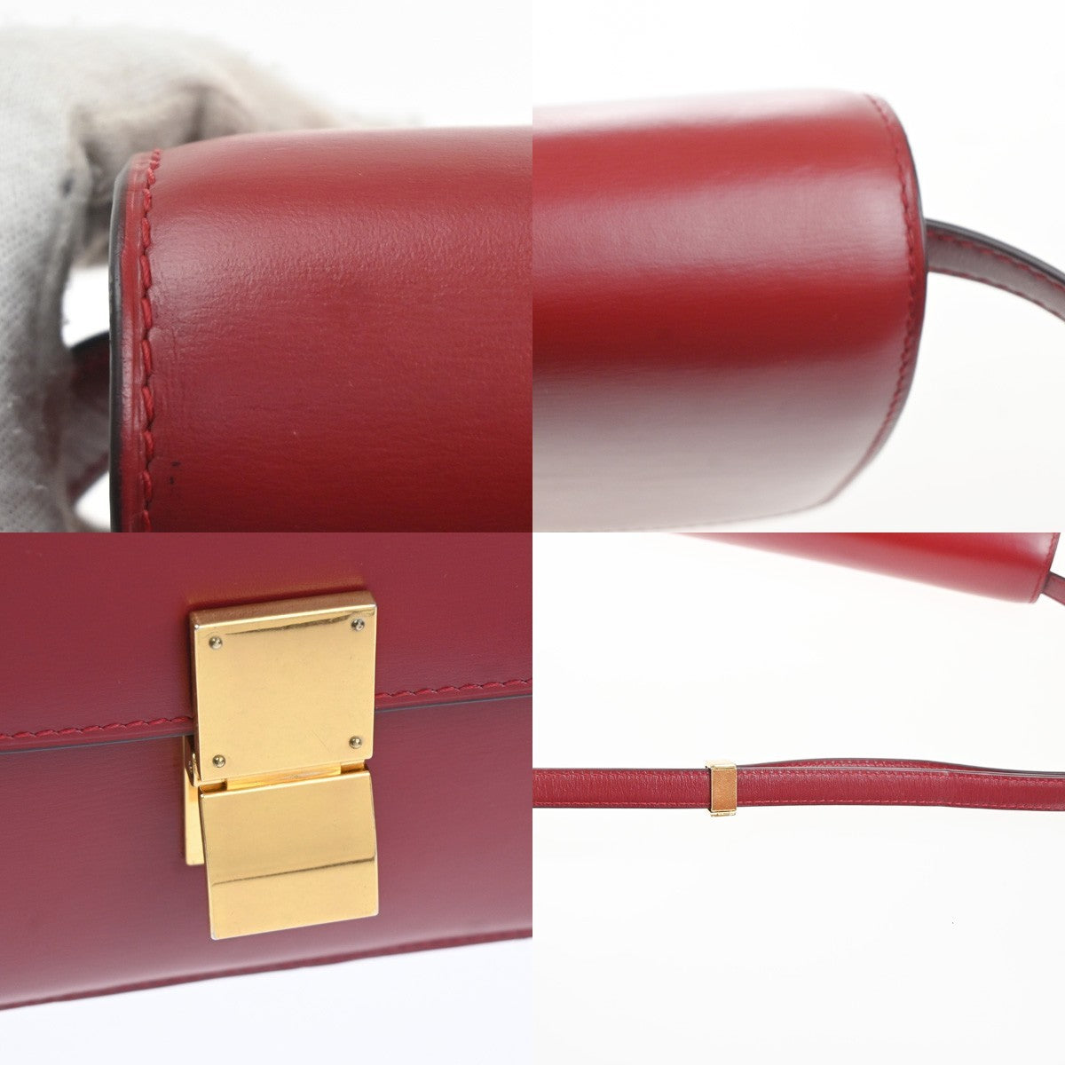 CELINE Logo Classic Box Flap Shoulder Bag Leather Red GHW Italy 92MA438