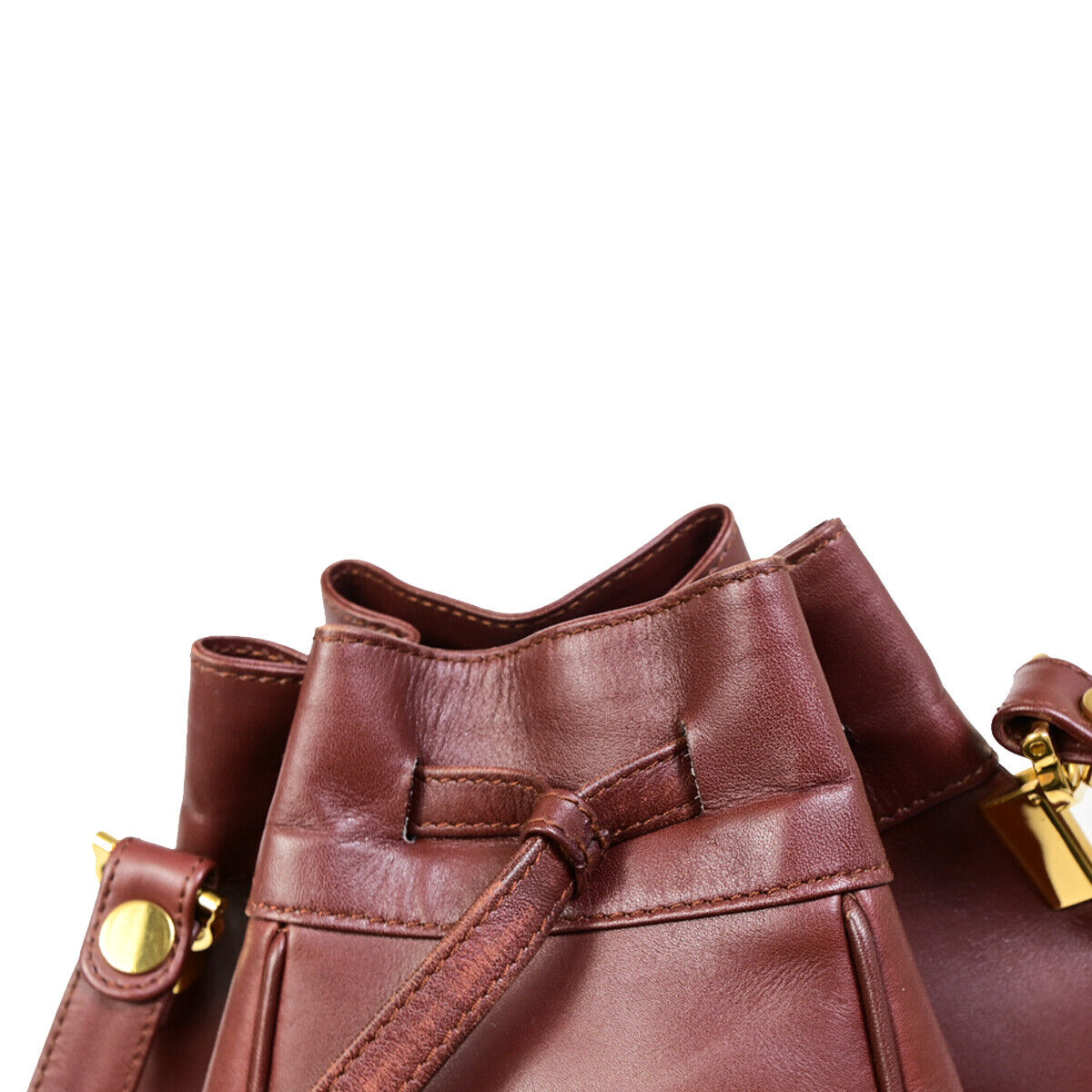 MUST DE CARTIER 2C Logo Drawstring Shoulder Bag Leather Bordeaux GHW 64YE754