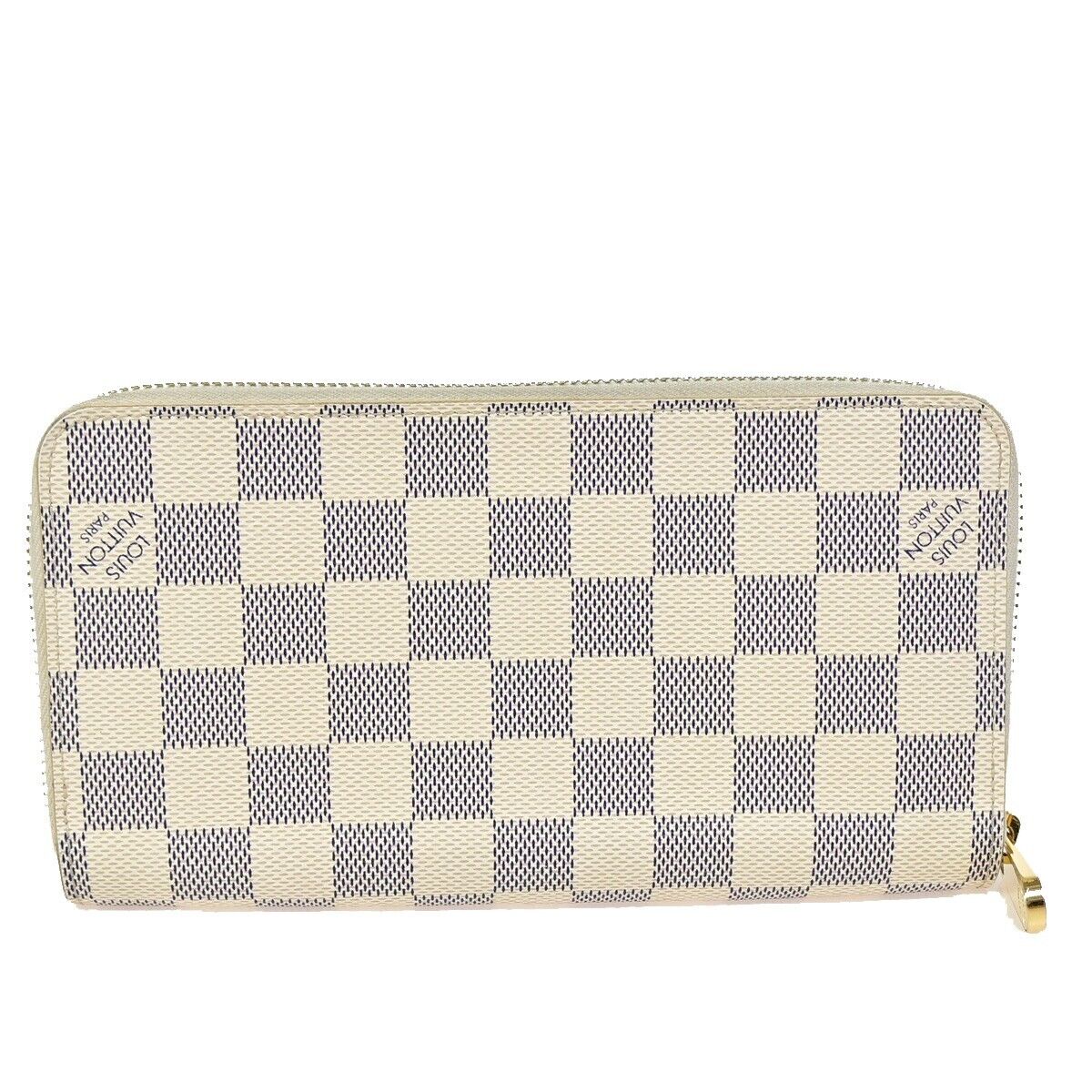 LOUIS VUITTON Long Zippy Wallet Purse Damier Azur Leather White N41660 74KA211