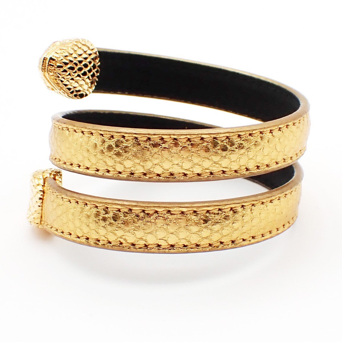 BVLGARI Serpenti Forever Bracelet Twin Head Snake Leather Gold 31RL245
