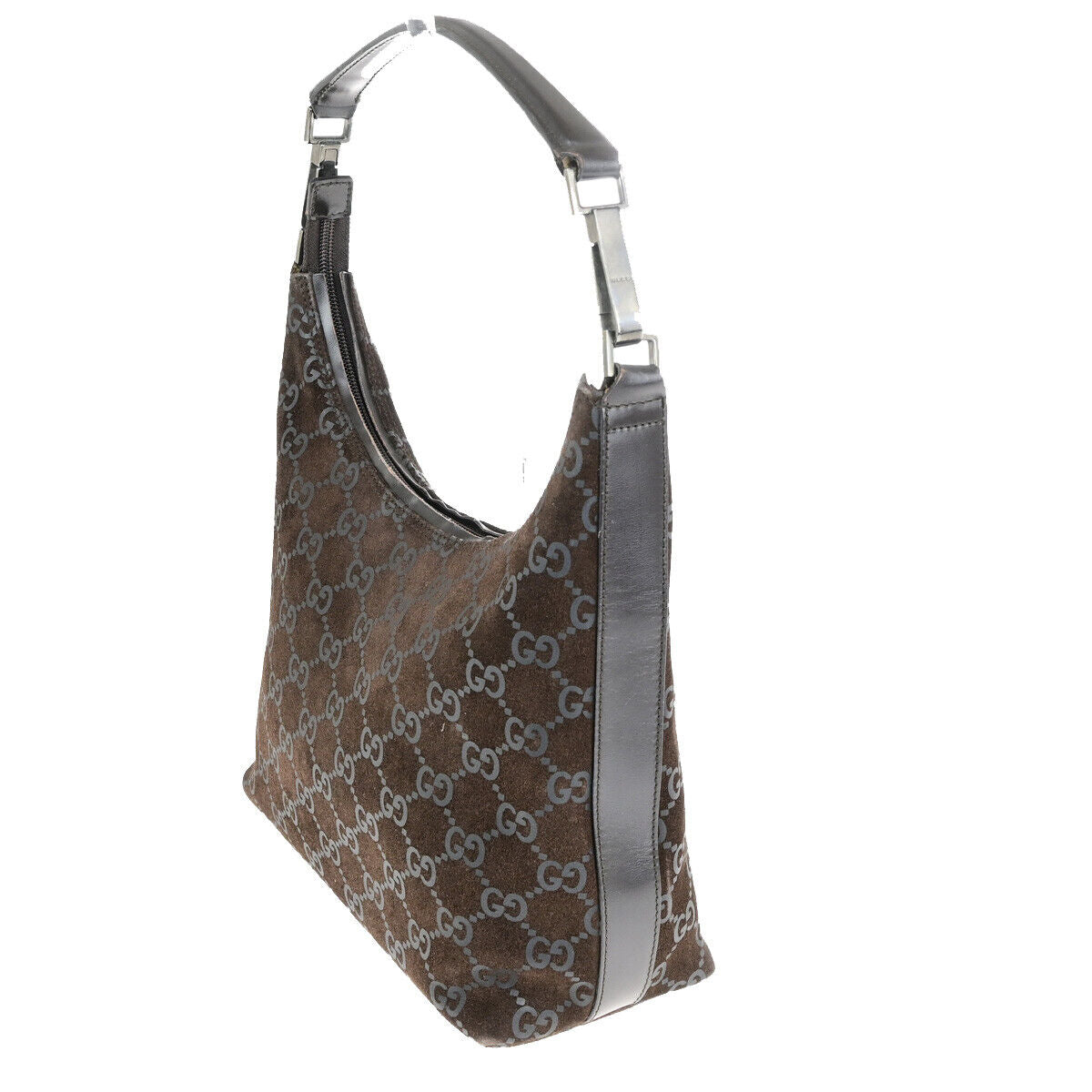GUCCI Logo GG Pattern Hobo Shoulder Bag Suede Leather Brown Italy 60YG783