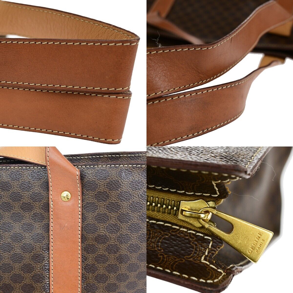 CELINE Logo Macadam Pattern Shoulder Tote Bag PVC Leather Brown Italy 65SH798