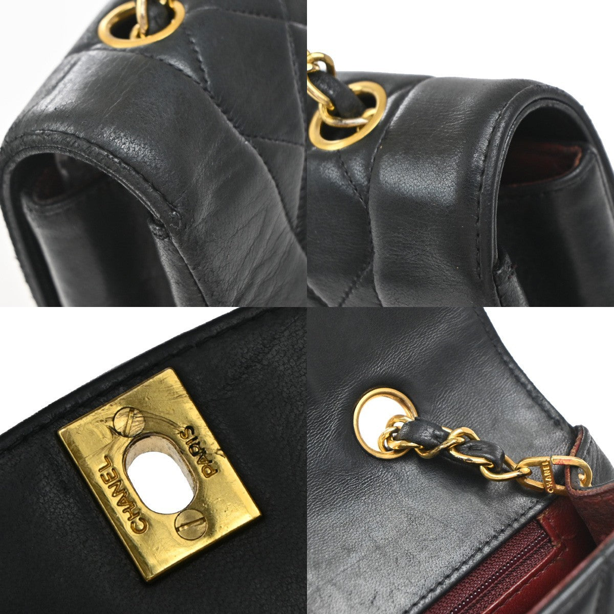 CHANEL CC Logo Diana Matelasse 25 Chain Shoulder Bag Leather Black GHW 629RF597