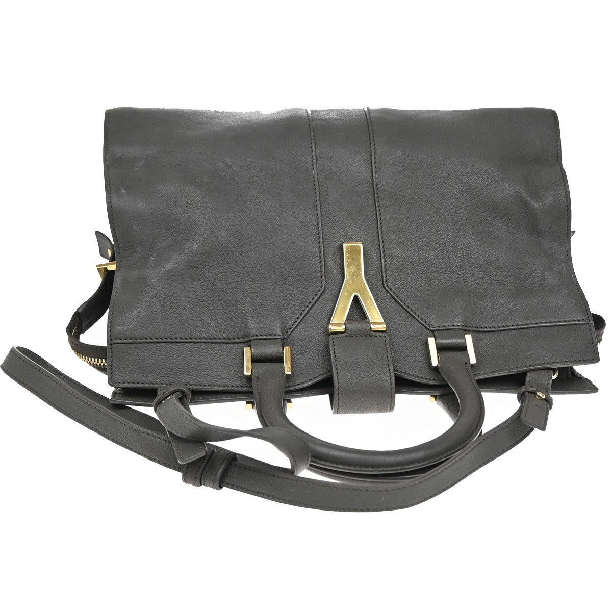 YVES SAINT LAURENT YSL 2Way Cabas Chyc Hand Shoulder Bag Leather Gray 35KA727