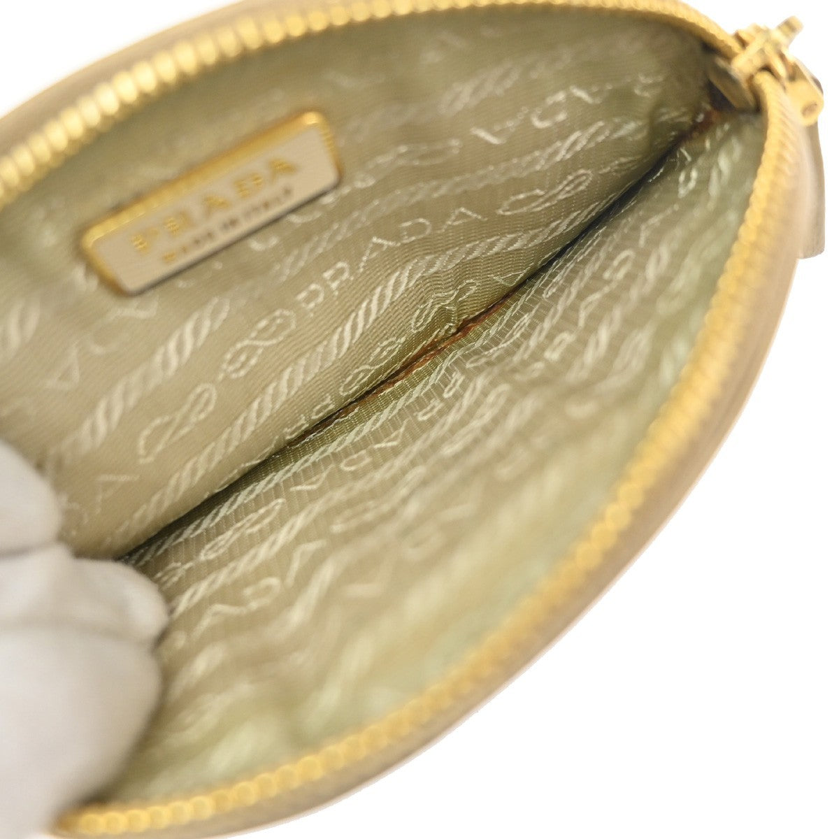 PRADA Zipper Around Mini Coin Case Wallet Saffiano Leather Gold Italy 63MA621